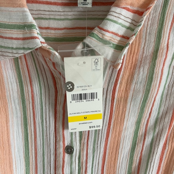 Anne Klein Orange Stripped Button Front Belted Shirt Dress in Medium size, NWT - Picture 4 of 7